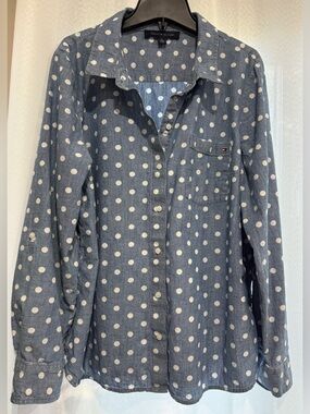 Tommy Hilfiger Polka Dot Chambray Button Up Shirt - Blue & White, Size XL